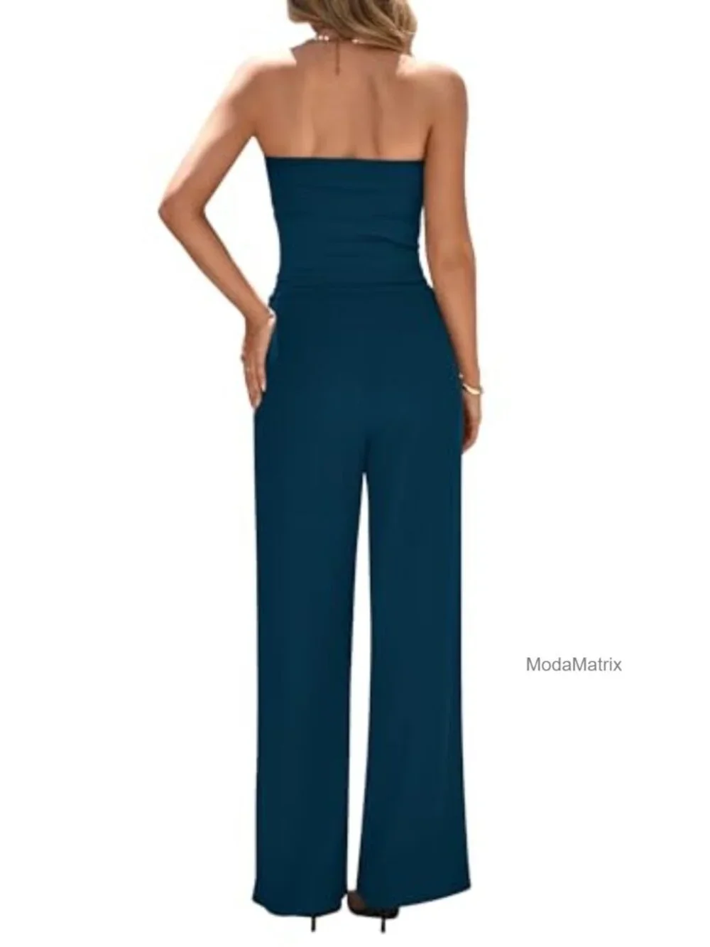Strapless Ribbed Knit Wide Leg Lounge Set